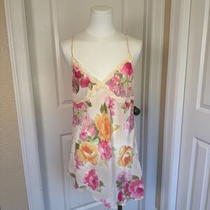 Victoria’s Secret Slip Dress L Pink Sheet Lace Chemise Y2K Asymmetrical Hem